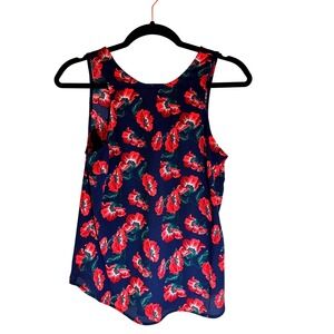 Chelsea 28 Navy Red Floral Sleeveless Tank Top Blouse Women's XS
